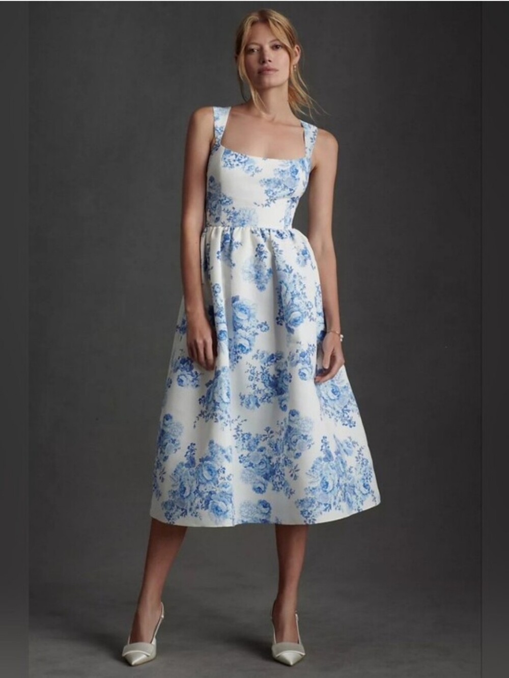 Sachin + Babi White Midi Skirt with Blue Floral Print